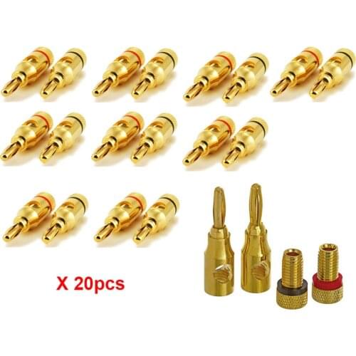 20pcs/10 pairs High-Quality Gold Plated Musical Amplifier Speaker Cable Wire Pin Banana Plug Connector w/Color Coded, Open Screw