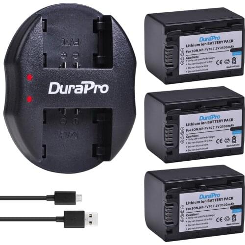 3pc 2500mAh NP-FV70 NP FV70 NPFV70 Battery + USB Dual Charger for Sony NP-FV50 FV30 HDR-CX230 HDR-CX150E HDR-CX170 CX300 Z1