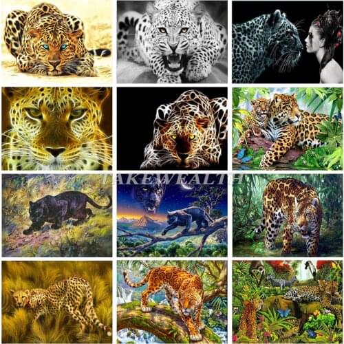5D DIY square / round diamond painting leopard cross stitch diamond embroidery pattern rhinestone mosaic home decoration TT940