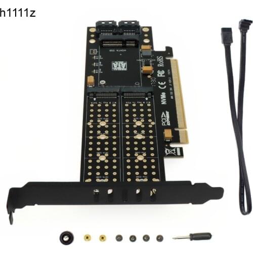 PCIE to M2 Adapter Raiser PCI-E 3.0 X16 to M.2 SSD M Key B Key mSATA 2 x 7Pin SATA Port NVME M2 SSD AHCI mSATA 3 in 1 Riser Card