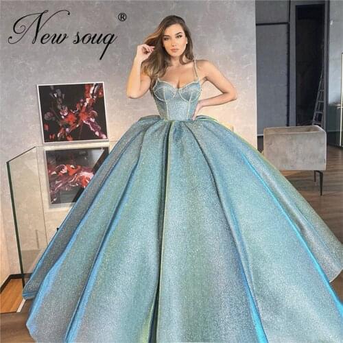Shiny Fabric Dubai Evening Dresses Blue Ball Gown Party Dress Prom Celebrity Dress Vestidos De Festa 2021 Arabic Evening Wear