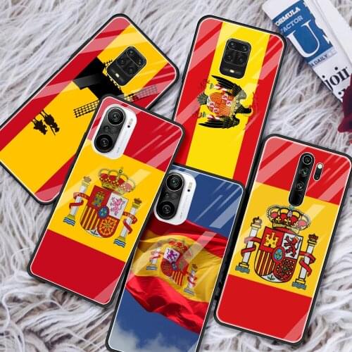 Tempered Glass Case For Xiaomi Redmi Note 9S 9 10 8 Pro 8T 7 9A 9C 8A K40 Luxury Shockproof Phone Cover Spain Spanish Flag Shell
