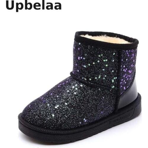 Children Boots For Girls Fashion Sequin Bling Kids Snow Boots Ankle Footwear Warm Plush Non-slip Flats Bota Infantil Menina