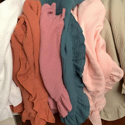 2Layers Cotton Ruffle Blanket Newborn Swaddle Wrap Blanket Ruffle Cotton Receiving Blanket Infant Quit 90x95cm