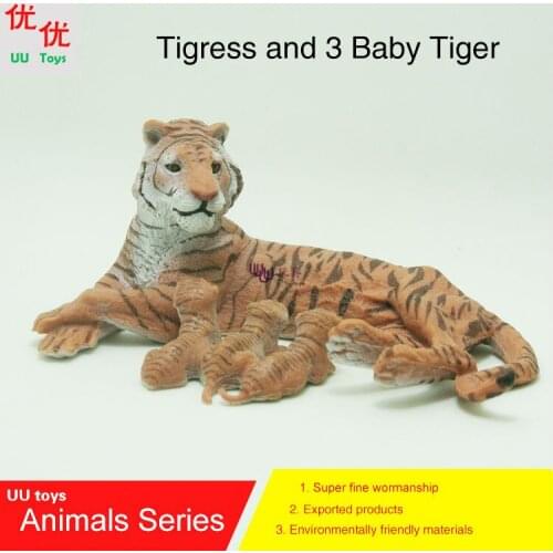Hot toys:Tigress and 3 Baby Tiger Simulation model Animals kids toys children educational props