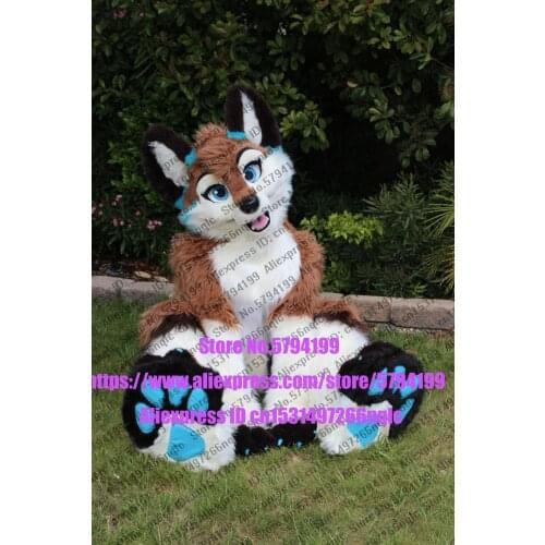 Halloween Long Fur Fox Husky Dog Wolf Fursuit Mascot Costume Brown Suits Adults Outfits Cosplay Birthday Party Game Dress