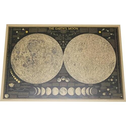 Moon Map 2 pcs 72.5*48cm Retro Moon surface topographic map poster Wall Stickers Wallpapers Home Decor Interior decoration