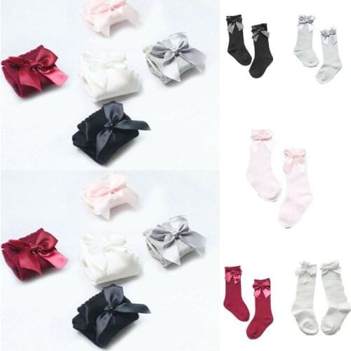 Fashion Toddler Baby Girls Princess Knee High Socks Cotton Bow Knee Sock Ribbon Socks Set 0-4Y
