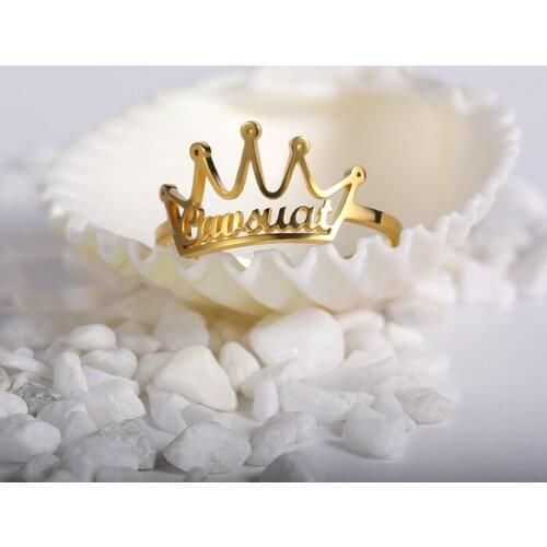 Trendy Custom Name Rings Stainless Steel Crown Letter Rings For Women Personalized Adjustable Size Bff Jewerly anillos mujer