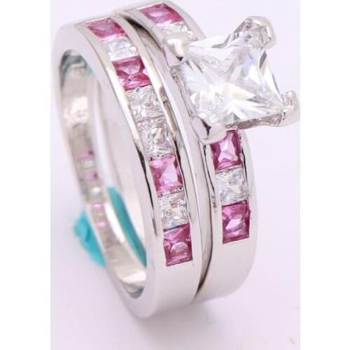 Fashion women Onyx Purity Rings celibacy promis Silver Color red corundum black cz promise wedding Engagement Ring set