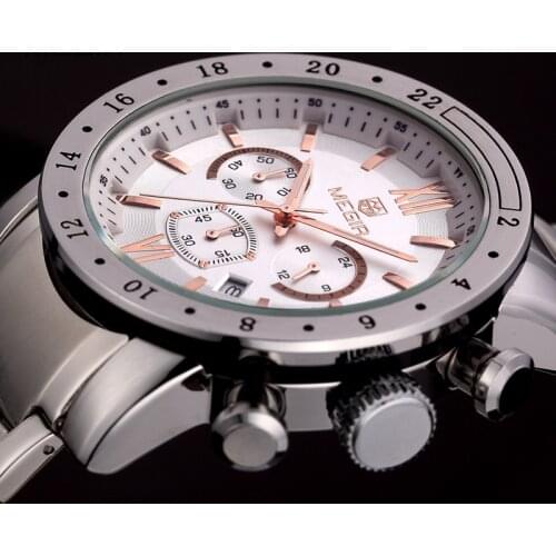 Business Mens Dress Wrist Watches Chronograph Clock Stainless Steel Band 24 Hours Quartz Stop Watch Man Relogios Masculino 3008