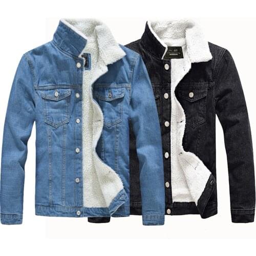 Men Winter Jean Jackets Outerwear Warm Denim Coats New Male Light Blue Wool Liner Thicker Winter Fashion Plush Denim Jackets