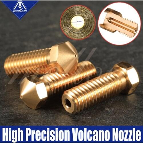 Mellow Top quality 3Pcs 3D Printer Extra Brass Volcano V6 Nozzle All Metal M6 threaded 0.4mm for 1.75mm E3D volcano hotend