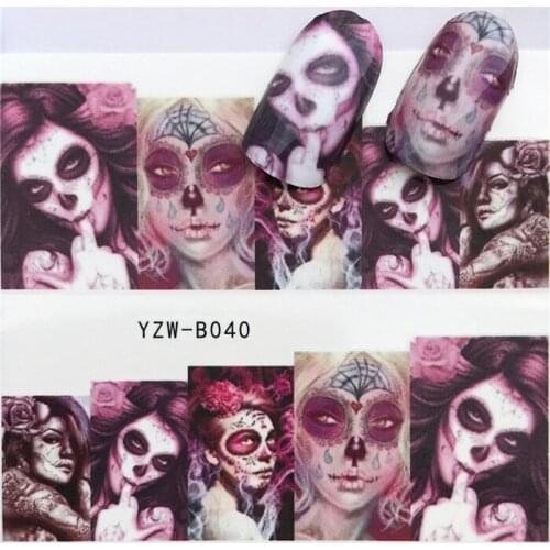 Evil Skull Scar Nail stickers art decorations slider adhesive Water Transfer decals manicure lacquer accessoires polish foil