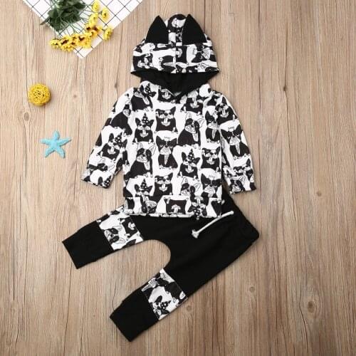 Pudcoco Newborn Baby Boy Clothes Cartoon Animals Print Long Sleeve Hooded Tops Long Pants 2Pcs Outfits Cotton Clothes Sweatshirt