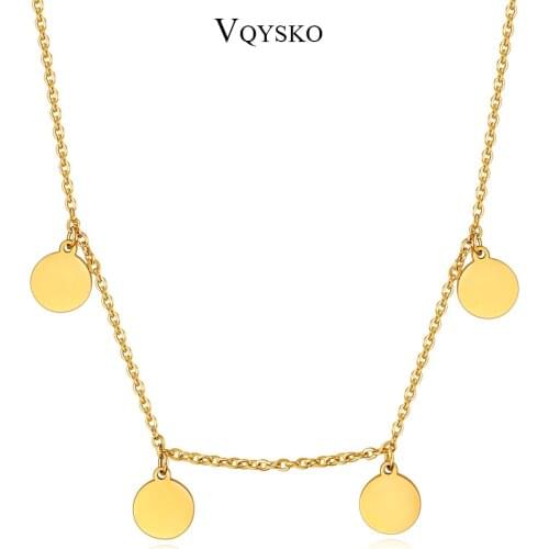 Gold Color Round Coin Pendant Necklace for Women Stainless Steel Charm Chain Necklace Dainty Layering Necklaces Gifts