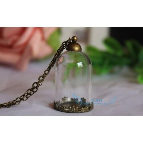 DIY Hanging Glass globe Dome Necklace set--30x20mm glass tube with antique bronze base with cap