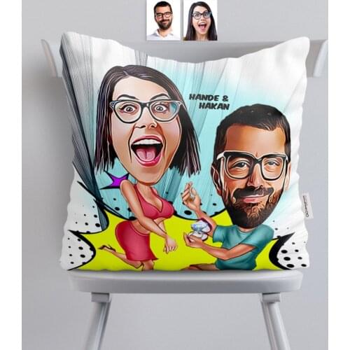 Personalized Will You Marry Me Caricature Of Satin Pillow Funny Fun Special Design Reliable Quality Husband dear Head Co