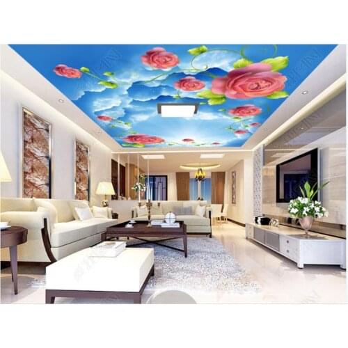 Custom photo wallpaper 3d ceiling wallpaper Indoor sunny sky rose flower ceiling zenith mural wall papers for living room decor
