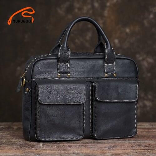 Casual Mens Handbag Genuine Leather Business Men Briefcase Big Shoulder Bags Messenger Document Bag For 14 Inch Laptop NUPUGOO