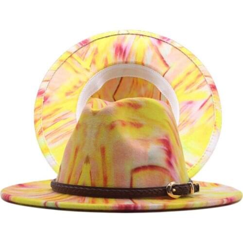 Rainbow Butterfly Tie-dye Wool Felt Hats For Men Women Trilby Fedoras Spring Autumn New Style Wide Brim Jazz Hat Sombrero