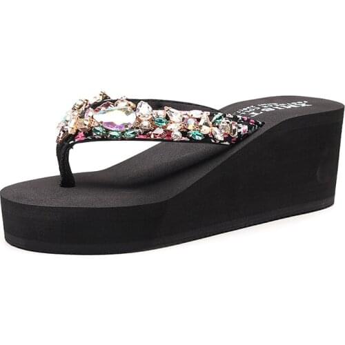 Luxury Rhinestones Diamond Flip Flops Sandals Slippers Holidays Beach Shoes Wedge Platform Sandal Women Size 33-42
