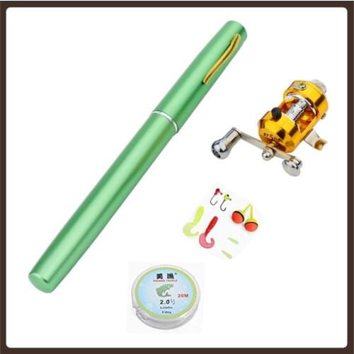 Telescopic Pocket Fishing Rod Pen Aluminum Alloy Fishing Pole Reel Outdoor 1.2m Stream Rod Reel Wheel Portable Fishing Tool