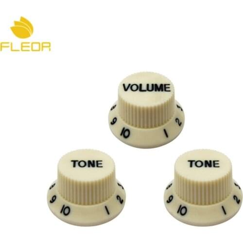 FLEOR 12PCS/8T4V ST Electric Guitar Volume Tone Speed Control Knobs Buttons Beige for ST Style Guitar