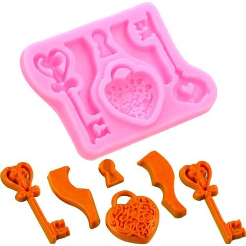 Key Fondant Silicone Mold Cake Decorating Tools Epoxy Clay Mold Cooking DIY Lock Silicone Love Shape