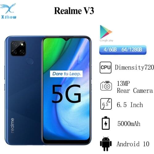 Realme V3 5G mobile phone 6GB/8GB RAM 64GB/128GB ROM Dimensity 720 Octa Core 5000mAh Battery 18W Fingerprint Cellphones