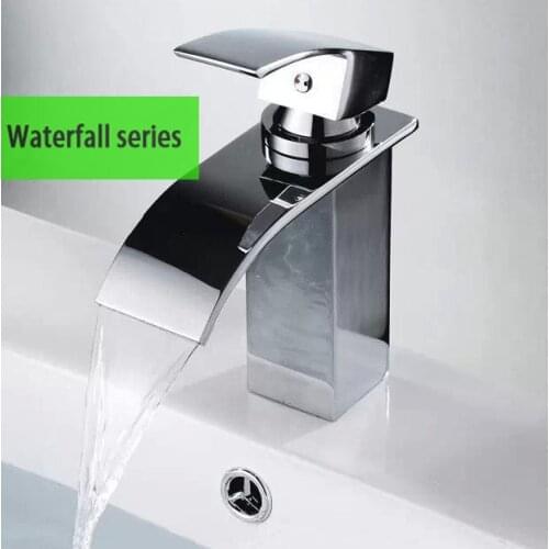 High quality square design brass material bathroom deck mounted basin mixer waterfall wide mouth faucet