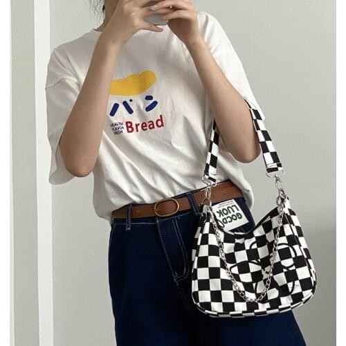 INS Black And White Plaid Underarm Bags Casual Canvas Clutch Bags Fashion All-match Shoulder Bags