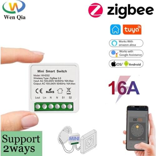 Tuya ZigBee 3.0 Smart Switch Light 16A Mini Automation Module DIY Breaker Supports 2 Way Control Work with For Alexa/Google Home