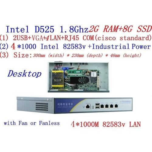BAS High Performance Core Router Intel D525 1.8Ghz dual core support ROS Mikrotik PFSense Panabit Wayos webcache 2G RAM 8G SSD