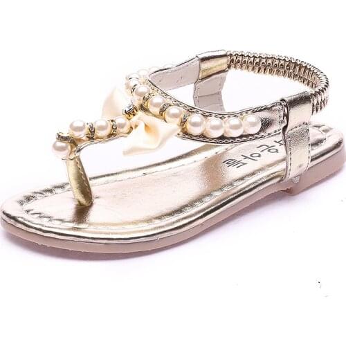 YWPENGCAI 2021 Summer Baby Toddler Girl Sandals Flip Flops Beach Sandals Bohemian Style Gold Rhinestone Beading Girls Sandals