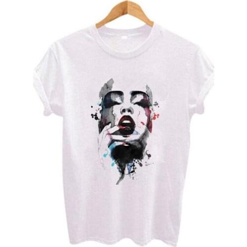 Female T-shirt abstract portrait printing T-shirt short-sleeved O-neck casual T-shirt top fashion Tumblr T-shirt