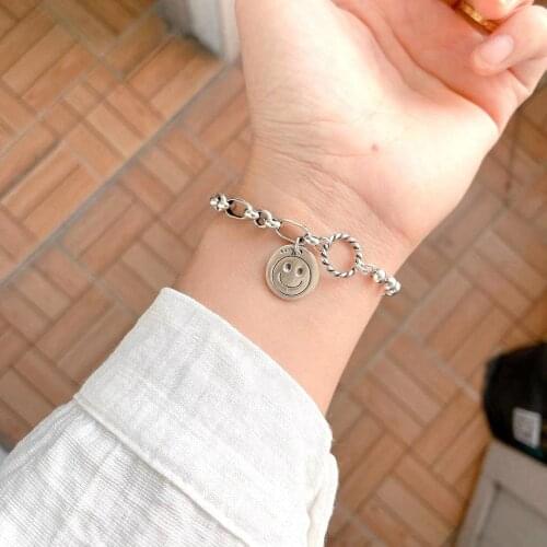 S925 face bracelet Thai silver ins style retro expression stitching silver beads bracelet for fashion women gifts