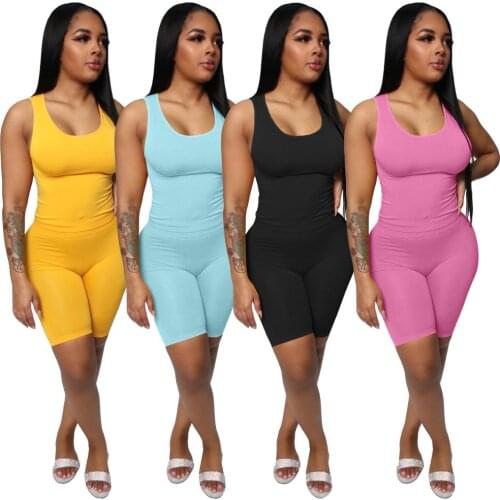 Casual Women Biker Shorts Two Piece Set Crop + Pants Sportsuit Shinny Has Stretch outfits clothes for women Tracksuit Suit