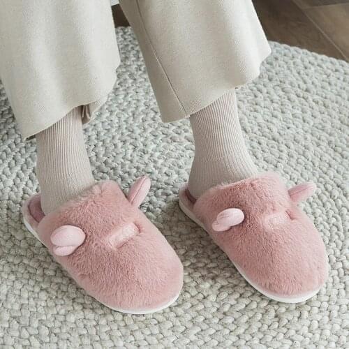 Winter Warm Home Women Fur Slippers Cute Lovely Cartoon Shoes Soft Indoor Bedroom House Slippers Men Lovers Couple Floor Shoes
