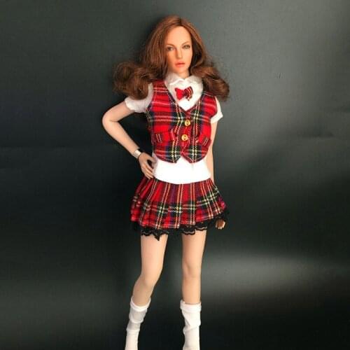 1/6 Scale Girl Sexy Student wear Plaid Shirt Vest Clothing Female Miniskirt Clothes for 12' Action Figure Body Women Doll Toys