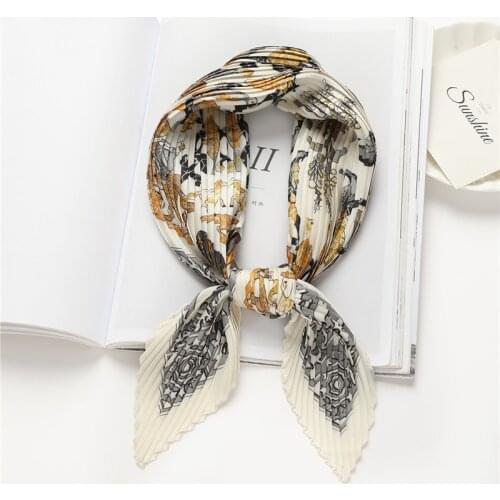 1PC Silk Crinkle Square Scarf Print Elegant Neck Kerchief Hair Tie Band Bag Bandana Suit Summer Office Ladies Head Scarves Shawl