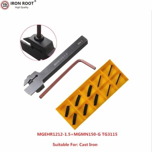 1P MGEHR1212-1.5 / MGEHL1212-1.5 Grooving Tool Holder +10P MGMN150 CNC Carbide Insert Metal Lathe Cutting Turning
