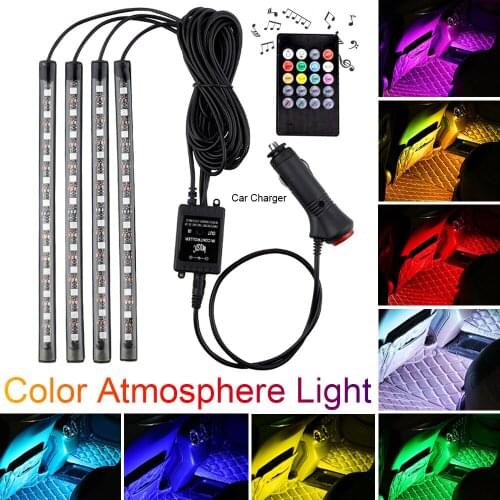 4pcs 48 LED DC 12V Multicolor Music Car Interior Light LED Under Dash Lighting Kit with Sound Active Function