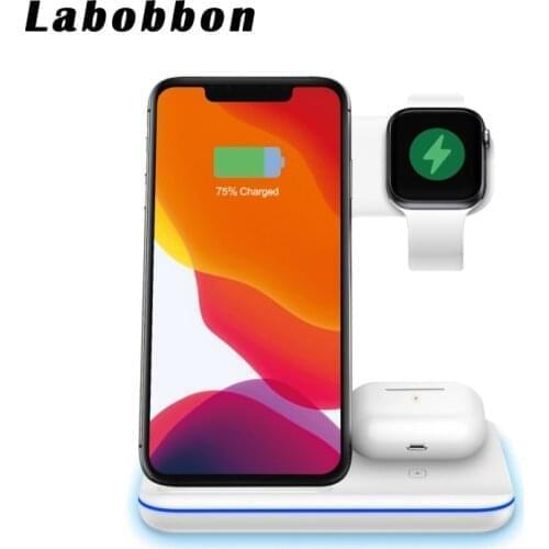 Labobbon Wireless Charger Stand 3 in 1 Qi 15W Fast Charging Dock Station For Apple Watch iWatch 6 5 4 AirPods iPhone 12 11 X XR