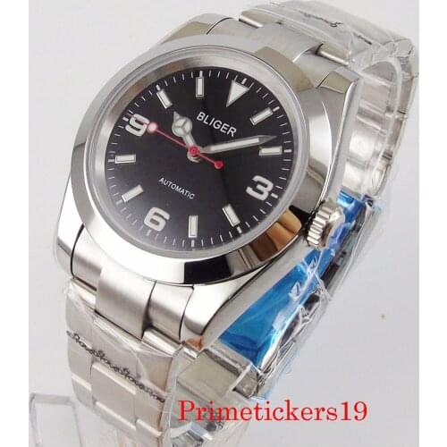 Bliger Brand Automatic Mnes Watches NH35A 21 Jewels MIYOTA 8215 Movement Oyster Bracelet Glass Back