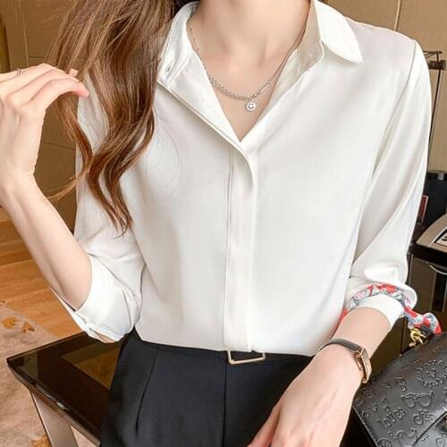 2021 Blusas Female Plus Size White Long Sleeve Shirt Women Satin Fashion Elegantes Tops Pink Blouses Green for Women Solid 1129