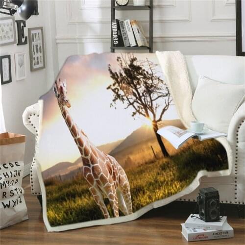 Custom Blanket Home Textile Giraffe Grassland Sunset Flannel Blanket Warm Soft Throw Sofa Bed Travel Blankets