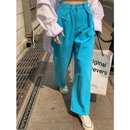 New Retro Wide Leg Jeans Women Blue Loose High Waist Denim Pants Jeans Plus Size Streetwear Boyfriend Mom Jeans 2021