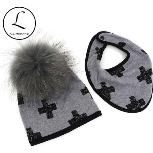 GZHILOVINGL 6 Month - 2 Years New Fashion Baby Kids Beanie For Boys Girls Cotton Skullies Beanies Hat With Real Big Fur Pom Pom