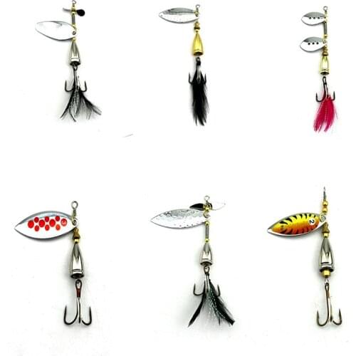 HENGJIA 1PC 6 style spinnerbait Metal Sequin Bass isca Artificial Spoon Fishing lure pesca Pike feather fishing tackle hooks